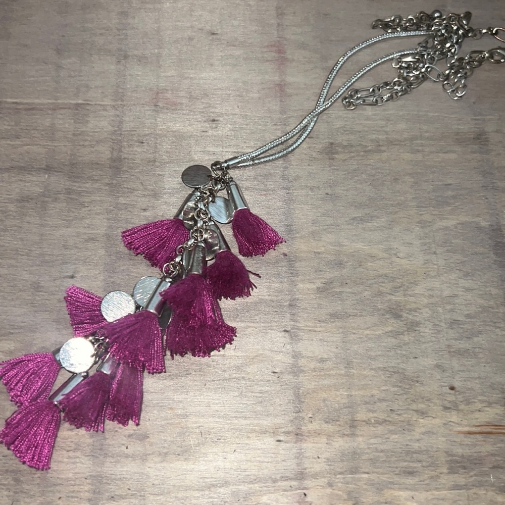 Fuchsia Fabric and Metal Necklace